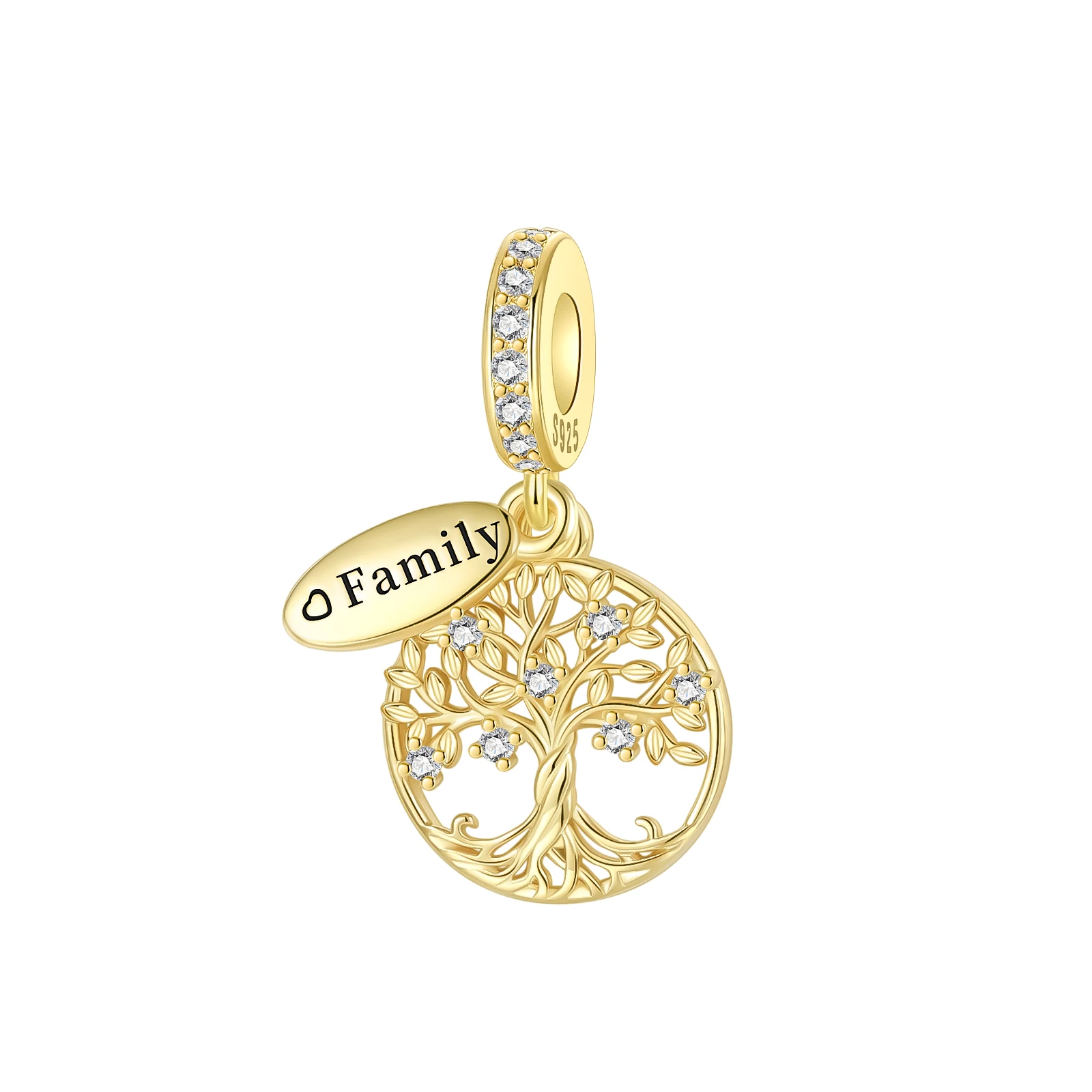 

925 Sterling Silver Charms Golden Tree of Life Family Pendants Fit 4MM Hole Diameter Bracelets Fine DIY Jewelry Gifts