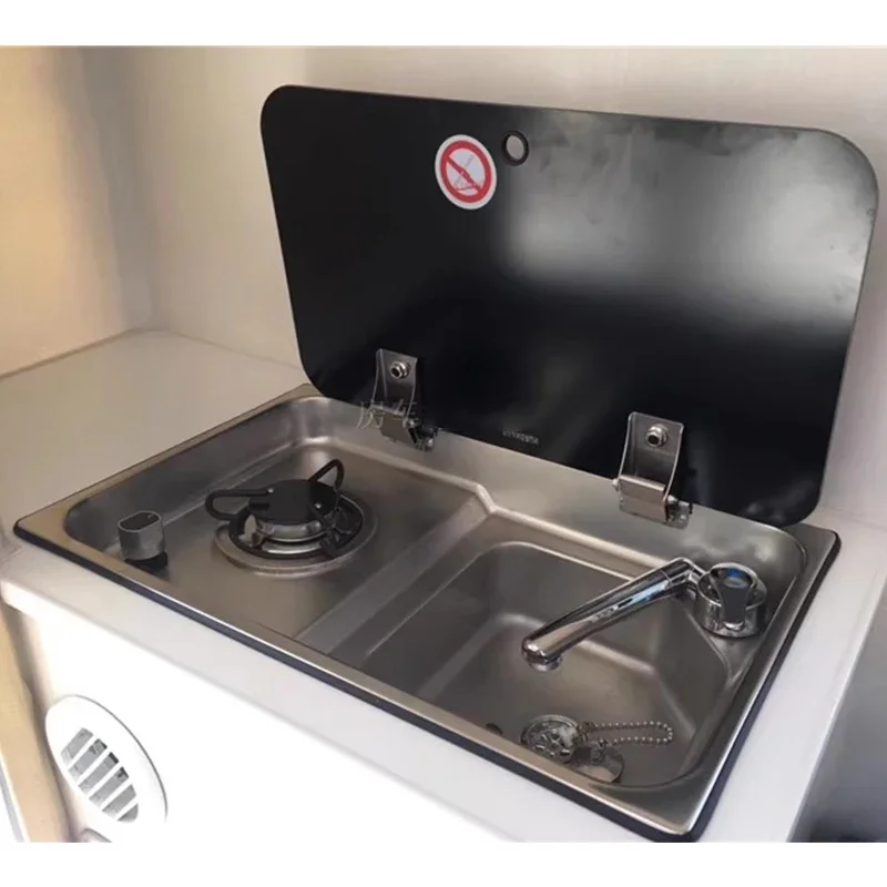 

RV basin, self-modified trailer RV 304 stainless steel dish basin with cover, gas stove sink