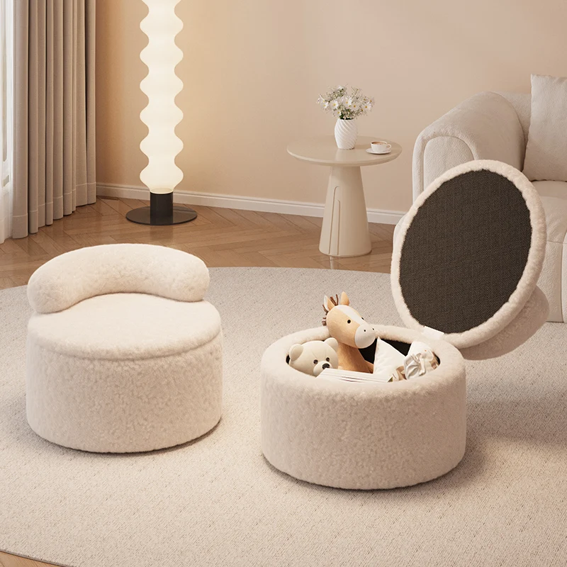 

Home Living Room Comfortable Seating Creative Sofa Shoe Changing Stool Lamb Wool Swivel Wheel Storage Home Furniture