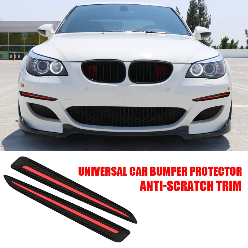 2PCS Anticollision Protectors Auto Accessories Universal Carbon Fiber Rubber Car Bumper Lip Strip Exterior Decoration Mouldings