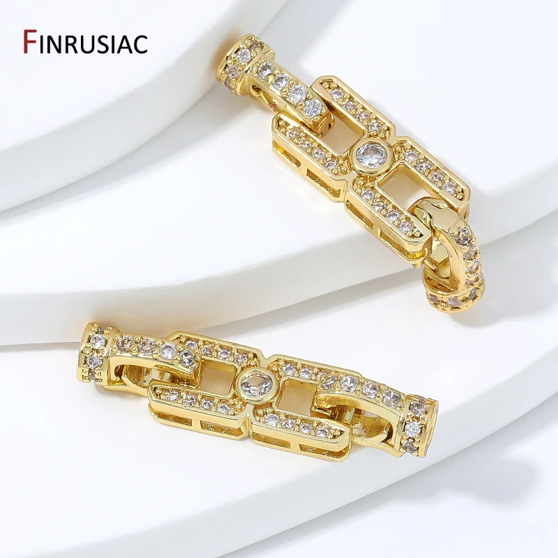 18K Gold Plated Brass Square Frame Pearl Clasp Connector, Zircon Fastener Buckle For DIY Necklace Bracelet Making Supplies