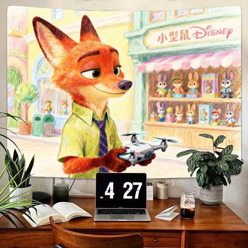 

1 шт., гобелен Disney Zootopia Nick Wilde Fox Drone, яркий современный полиэстер, настенное искусство для гостиной, спальни, декор, подарок