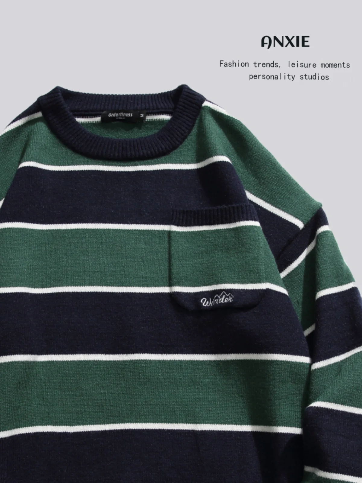 

ANXIE Модный тонкий трикотажный свитер в полоску с круглым вырезом, свободного кроя, весна-осень