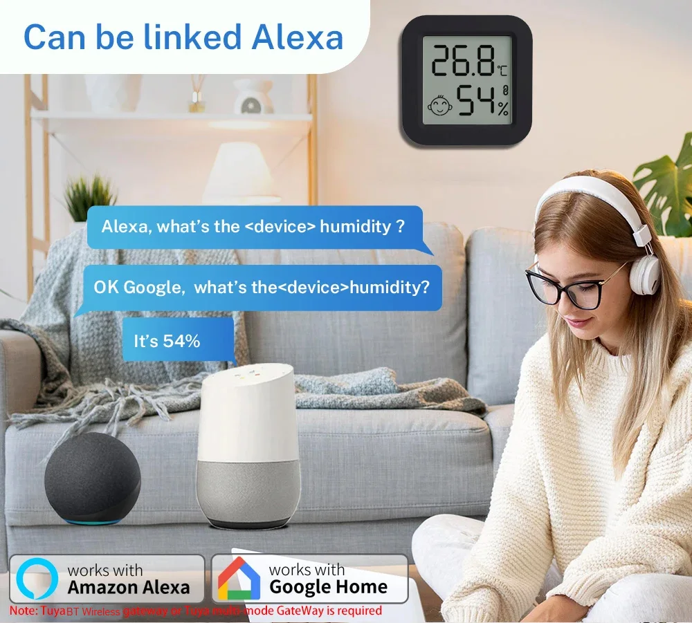 Tuya Smart Home Humidity Temperature Sensor Mini LCD Home Automation BT-Compatible APP Display Support Alexa Google Assistant