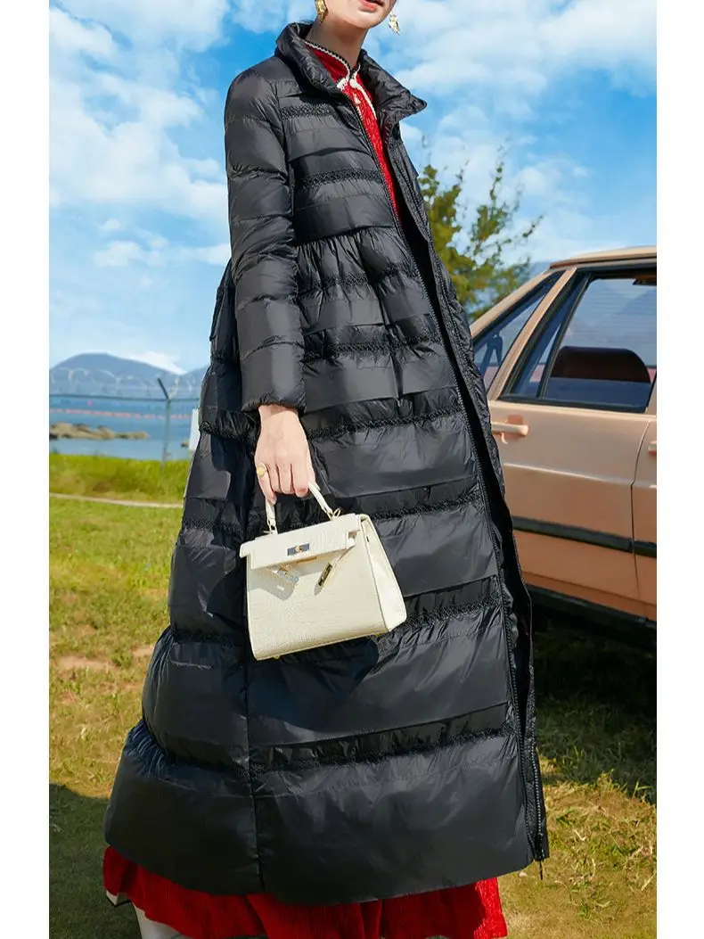 пуховая куртка Fit -20℃ Winter 130cm Longer Duck Down Coats Female Thicker Warm Fur Coats Was Thin Stand Collar Parkas wy1143