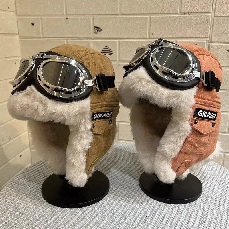 Fall/Winter Windproof Pilot Hats—Cycling Ear-Warming Cotton Hats for Outdoor Skiing with Eyeglass-Friendly Design
