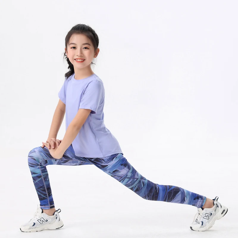 قطعتان من ملابس رياضية جديدة للأطفال ملابس يوجا للصالة الرياضية للفتيات سريعة الجفاف بقاعدة علوية سراويل قرش ضيقة صيفية #4