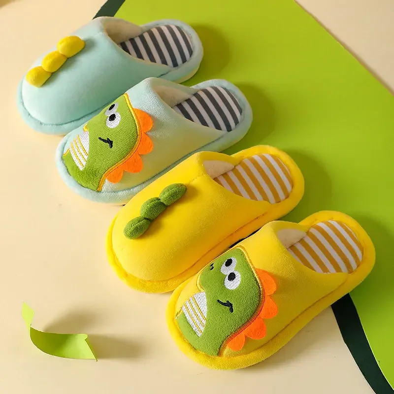 2026 Winter Children‘s Slippers New Kids Slippers Dinosaur Warm Plush Indoor Autumn Non-Slip Soft Plush Slipper For Boys Girls