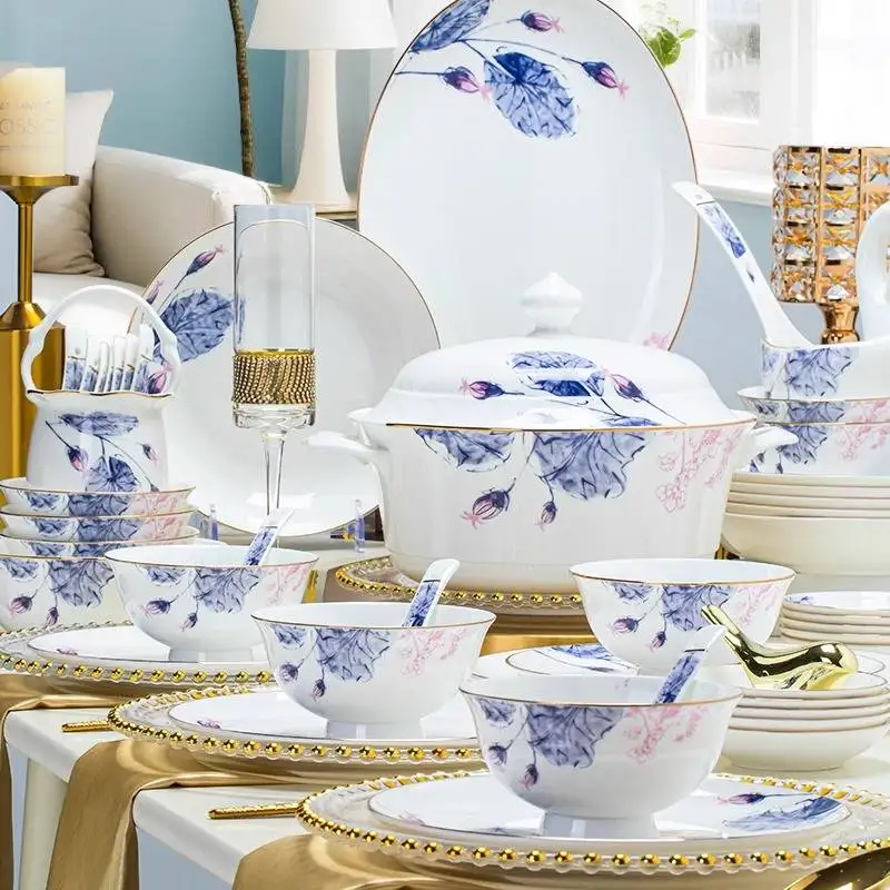 

Modern Unique Blue Dinnerware Complete Aesthetic Designer Bowl Plates Dinner Sets Kitchen Elegant Vajilla Porcelana Dinner Set
