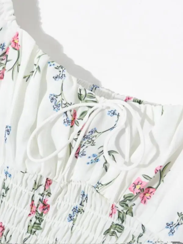 

Ele ort Bubble Sve irt Women's Korean Sle Fre Print Casual irt Square Collar Ultra ort Length Belly Baring