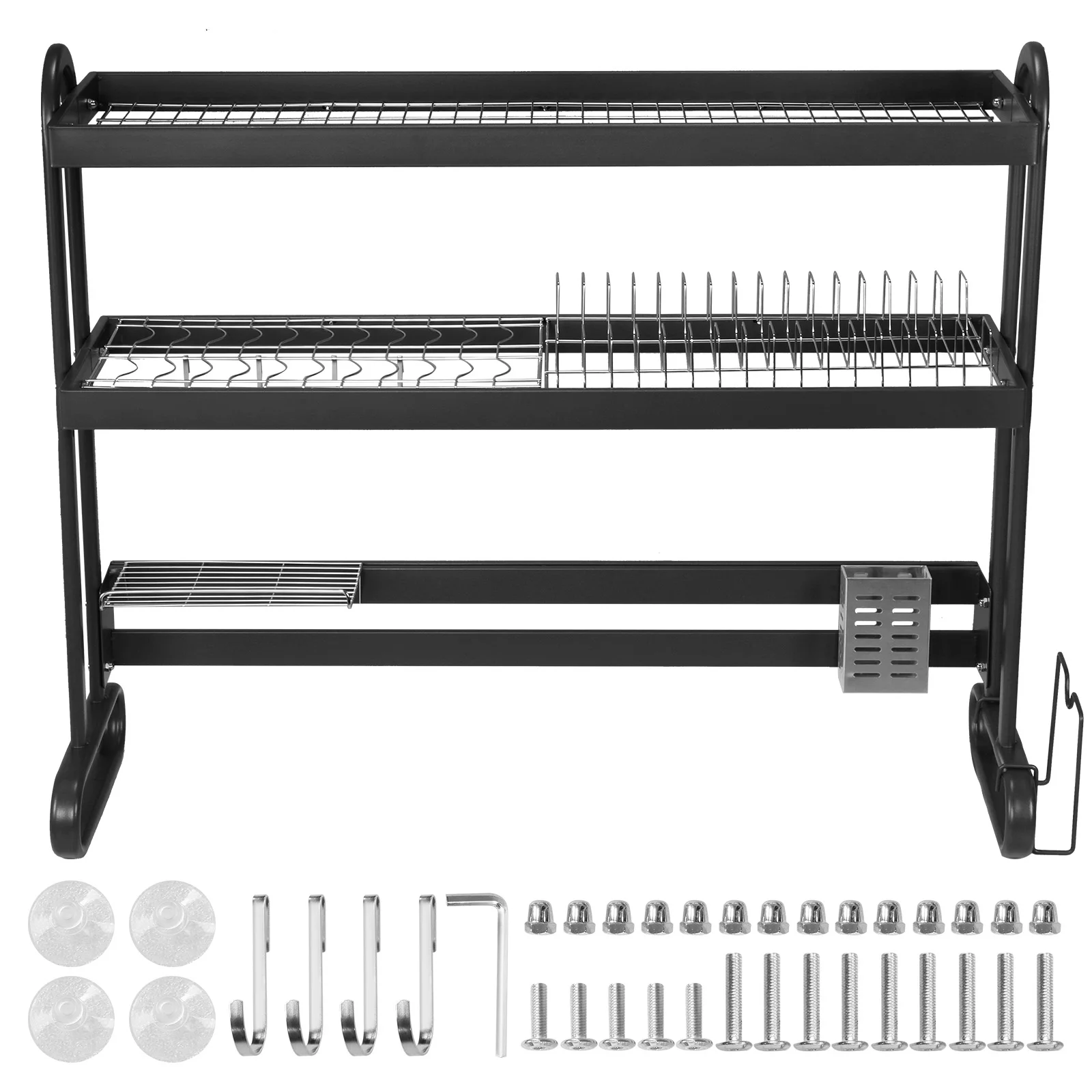

Kitchen Counter Dishrack with Utensil Holder Household Dish Strainers Thickened Sink Rack for Draining & Storing Dishes