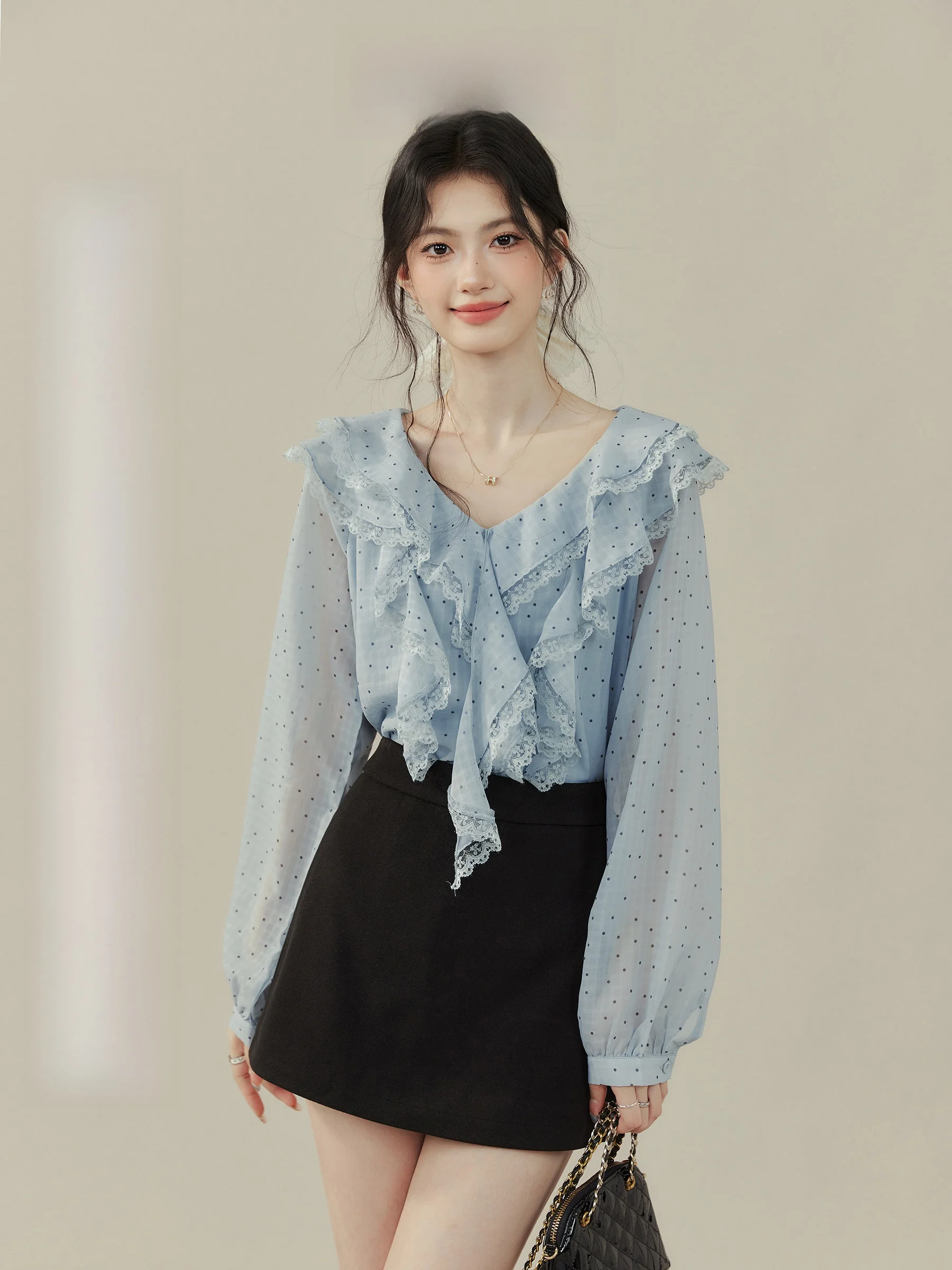 

Ele Long Sve Polka Dot irt Autumn Sle Beautifully Designed Commute Faion Ladies' Premium Quali Slim Fit Blouse