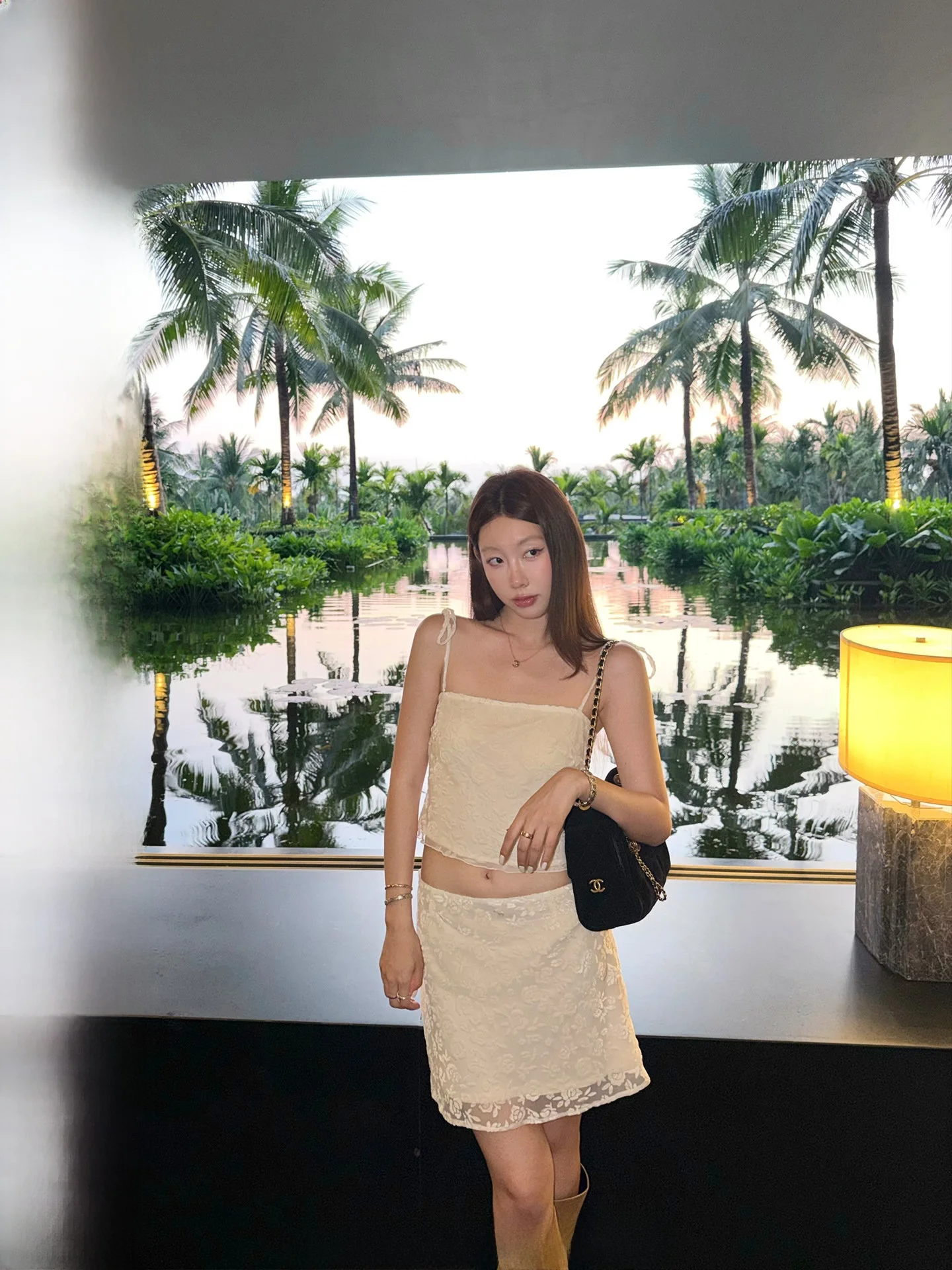 

Модный комплект Ranwear: облегающая кружевная юбка А-силуэта и топ на бретельках, короткая, с высокой талией, летний наряд для женщин