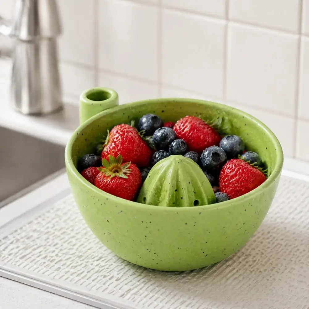 Fruit Washing Bowl Squeezer Tool Ceramic Berry Washing Bowl with Citrus Juicer Reamer Fruit Juice Extraction Tool for Kitchen