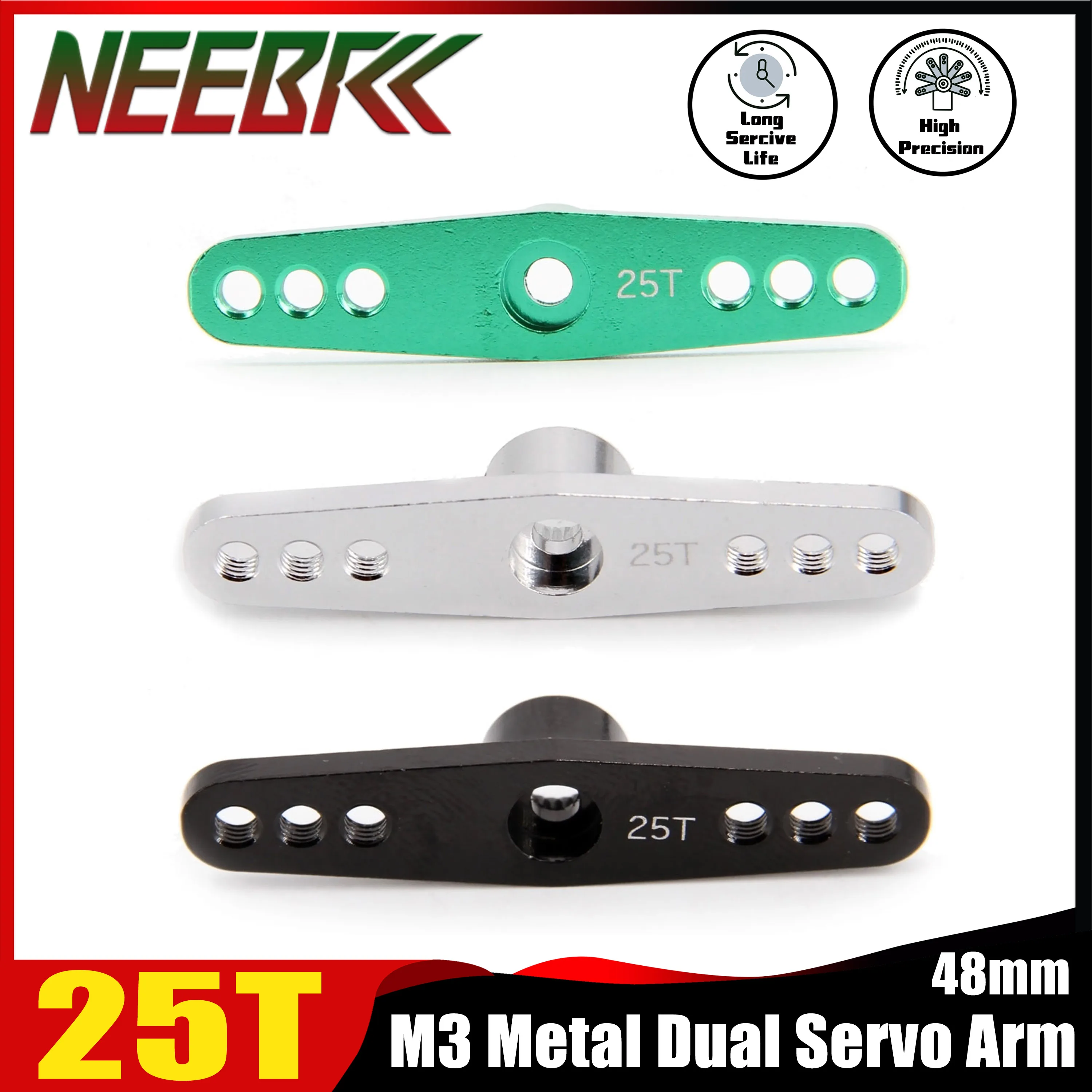 

25T NEEBRC M3 48mm Aluminum Servo Metal Dual Arm 25 Teeth for MG995 MG996R E9001 Futaba Savox PowerHD JX SPT Dspower RC Car Part