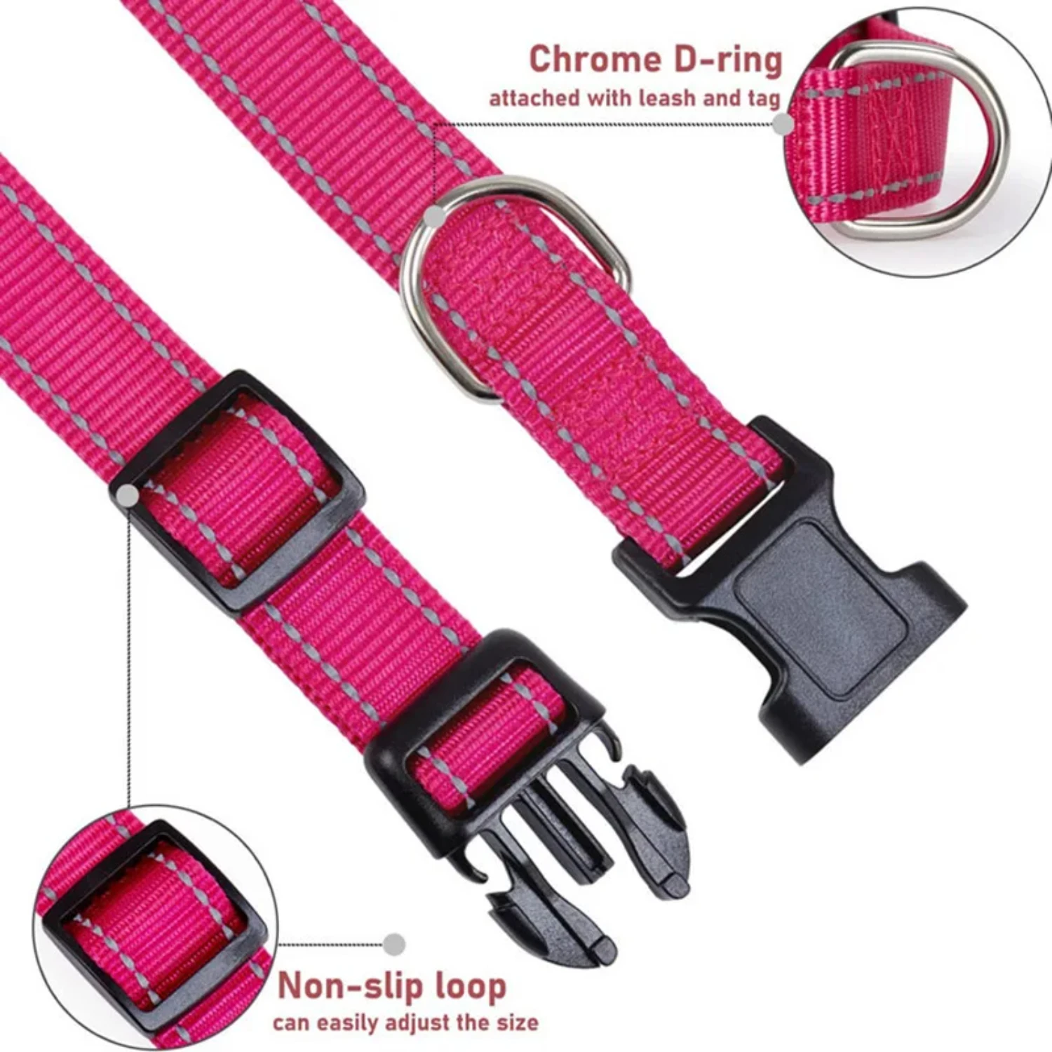 Secure, comfortable, and high-quality reflective nylon dog collar strap for small and medium-sized pets. Durable traction for sa