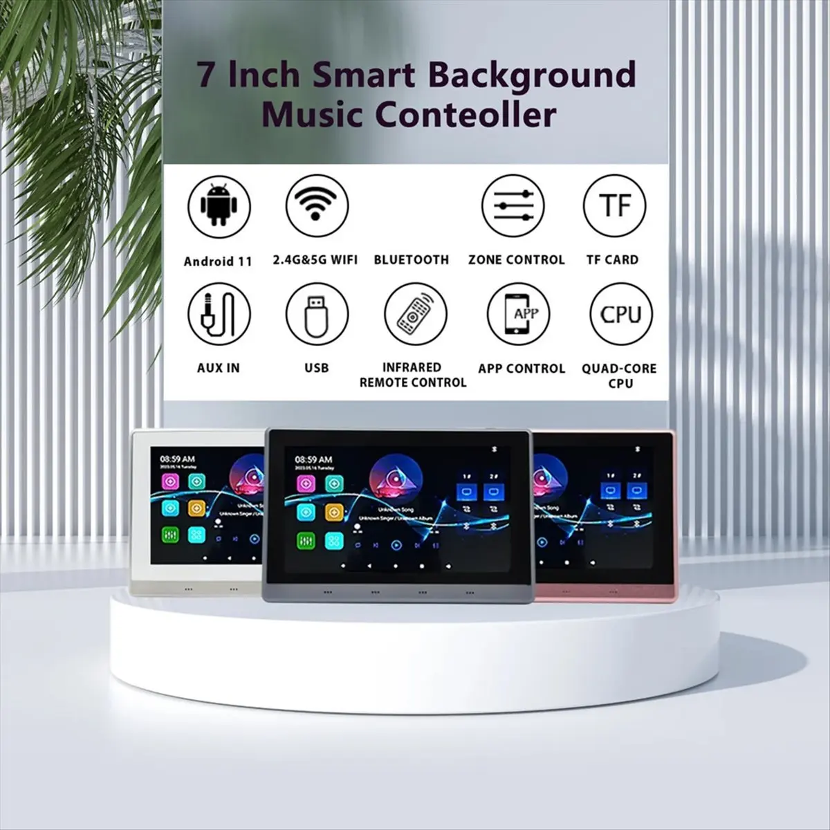 7 Inch Android 11 Music Amplifier Audio System 8 X 30W 2 Zone Android 11 Wifi 7 Inch Touch Screen Amplifier White