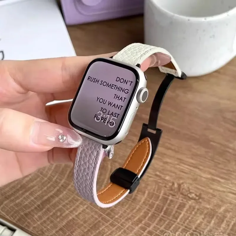 للطي مشبك الجلود حزام مغناطيسي ل أبل ساعة S10 42/46 مللي متر 9 8 7 6 SE 5 4 سليم حزام الساعات 38 40 44 مللي متر 45 مللي متر 41 مللي متر ل iwatch