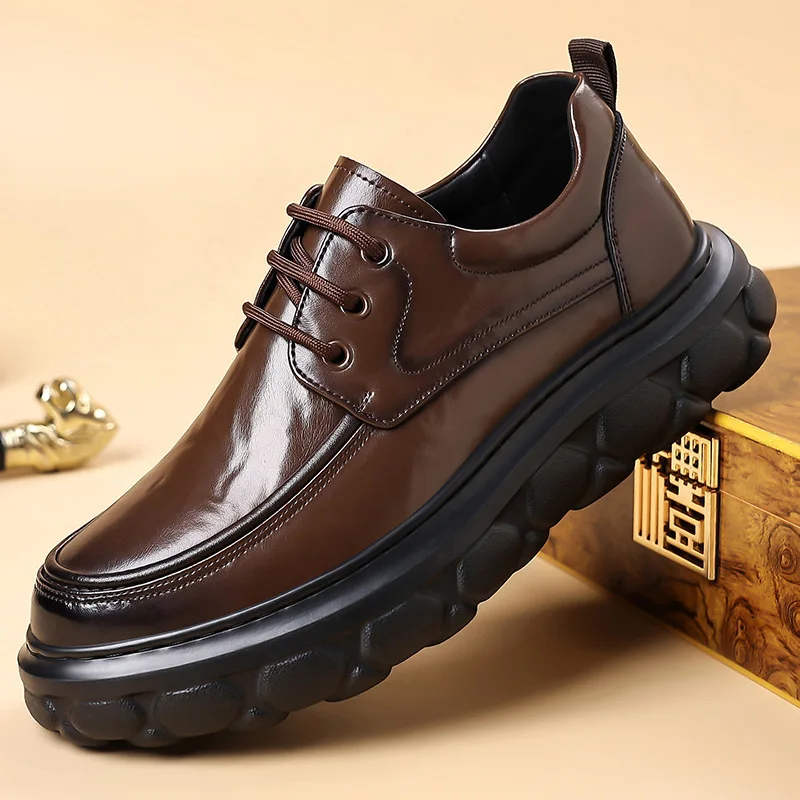 Men's Height Increasing Soft Soled Business Casual Leather Shoes British Thick Sole Baita Style for Enhanced Comfort And Style