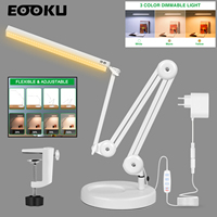 EOOKU EU/US 12V Table Lamp with Clip for Home Office 24W Dimmable Eye-Caring Reading Desk Light with Stand for Work Study Read