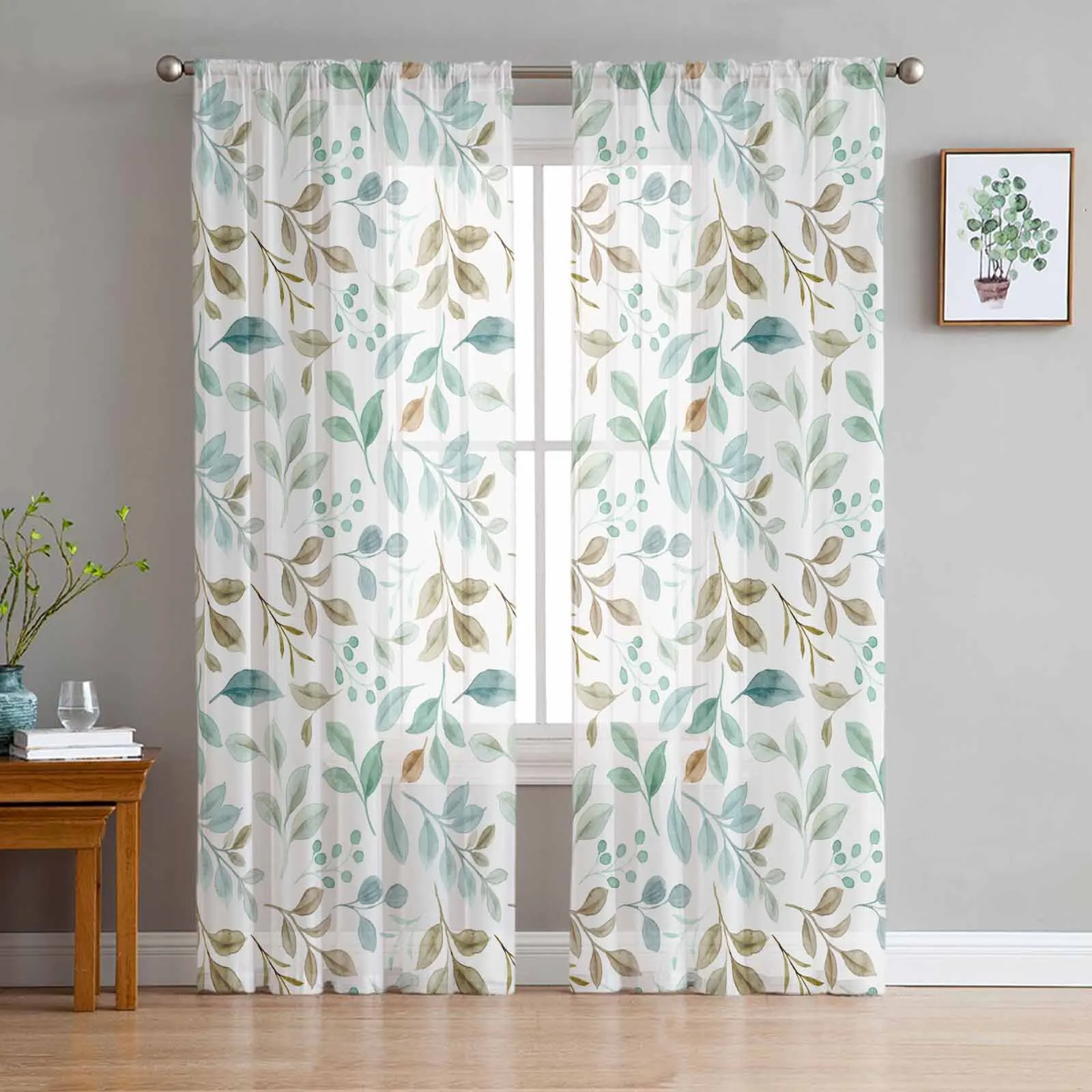 

Leaves Plants Pastoral Style Window Tulle Curtains for Living Room Kitchen Modern Window Treatments Voile Curtains