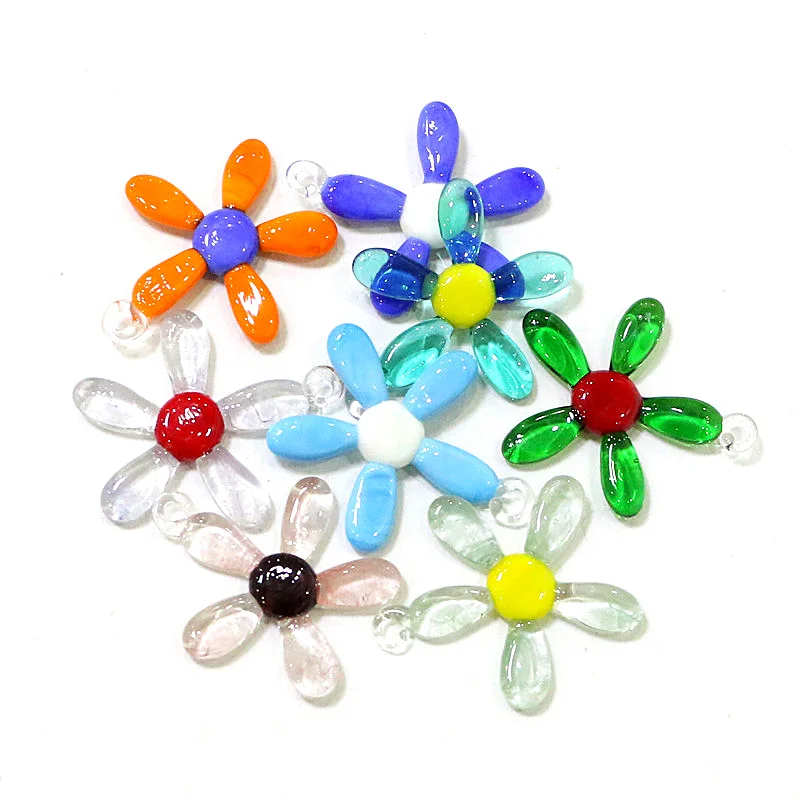 

2PCS New Hanging Cute Glass Flower Mini Ornaments Wedding Party Fairy Garden Xmas Decor Pendant DIY Jewelry Necklace Accessories