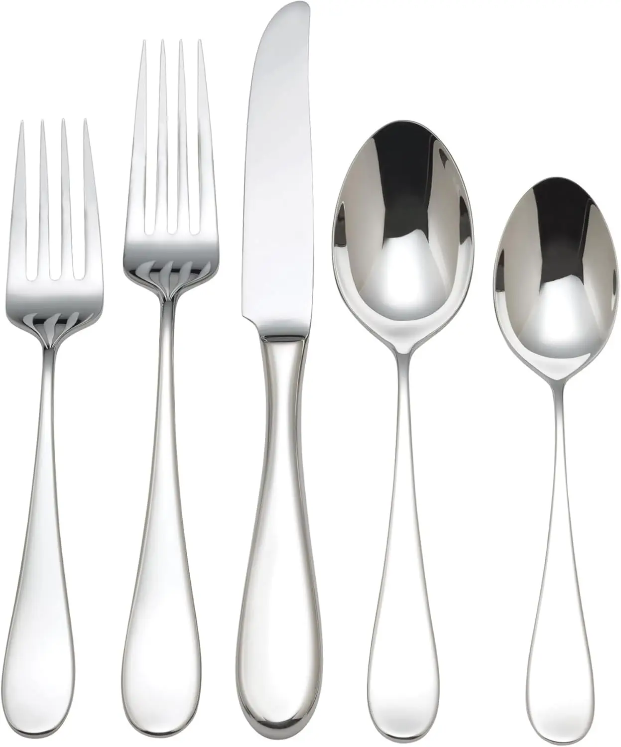

5-Piece Stainless Steel Flatware Set, Dishwasher Safe, Elegant Silver Finish