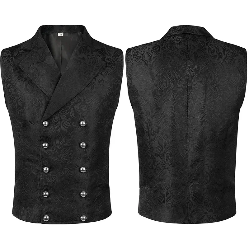 

Halloween Costumes Men Steampunk Gothic Medieval Jacquard Double Breasted Sleeveless Waistcoat Vintage Victorian Suit