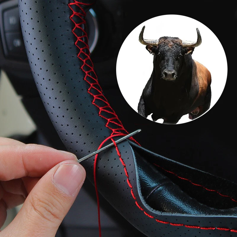 

Car Steering Wheel Braid Cover With Needles And Thread Genuine Leather Steering Wheel Covers Diy Car Interior Parts