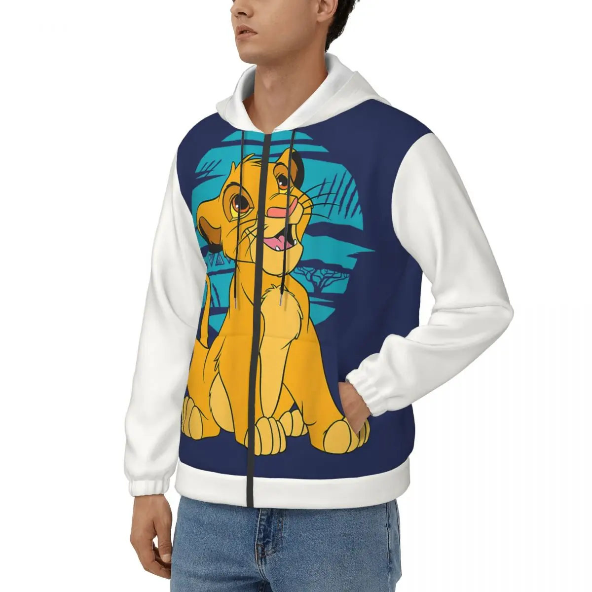 Men Young Retro Simba Happy Blue Classic Hoodie Disney｠The Lion King｠Film Clothes Cool Hoodies Winter Clothing