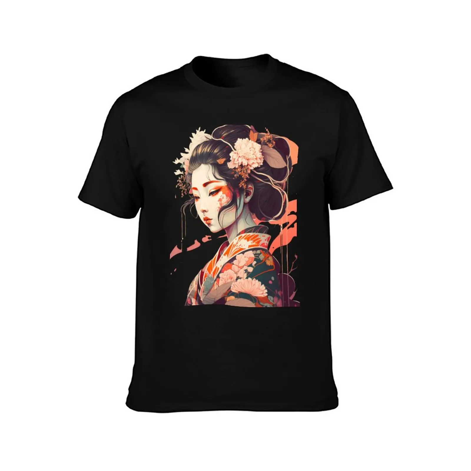 Japanese Geisha Girl T-Shirt Basic Lightweight Short Sleeve Tee T-Shirt