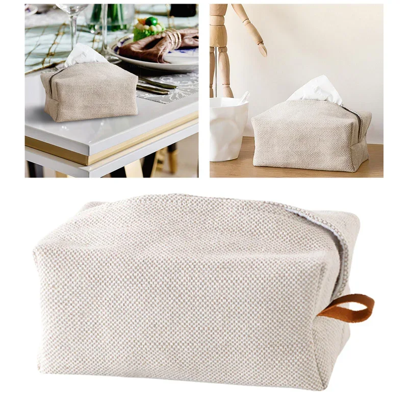 Linen Tissue Box Holder Decoration Cloth Tissue Cover Pouch Container for Home Kitchen Napkin Papers Countertop Car Restaurant