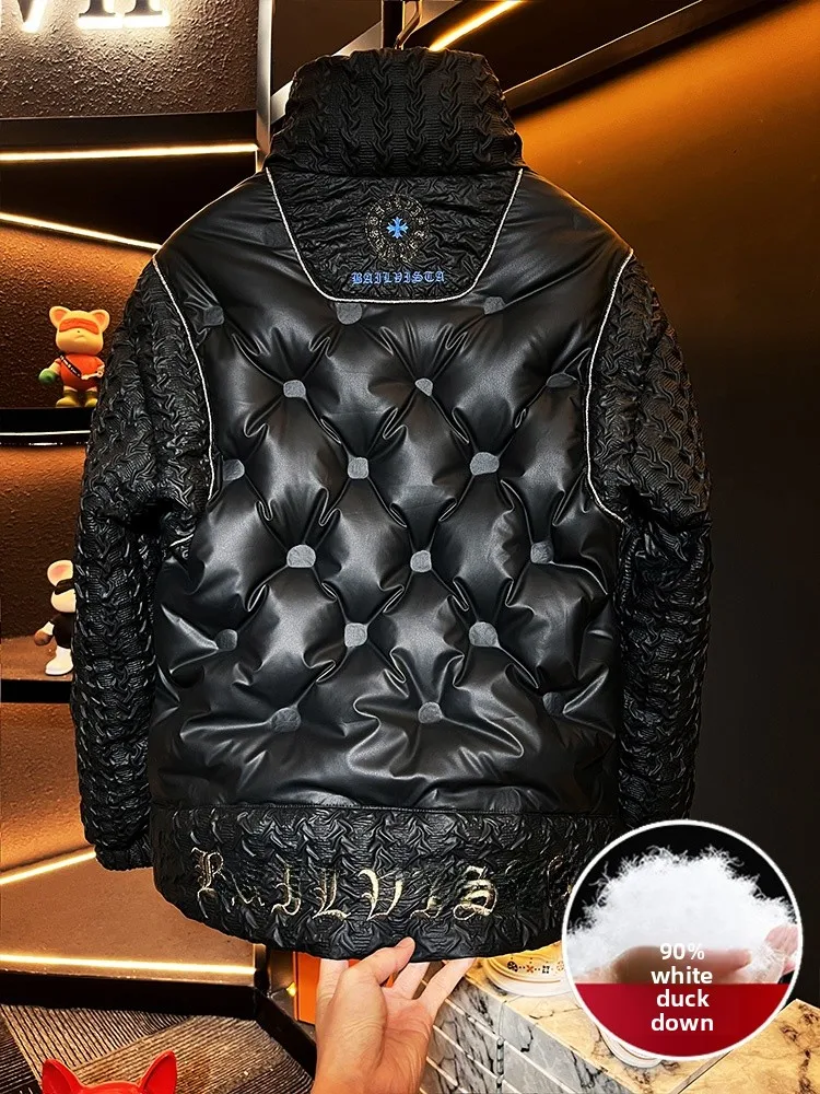 

Мужская зимняя куртка-пуховик премиум-класса с воротником-стойкой, новая модель, европейский дизайн, белый пух, модный бренд, теплая, утолщенная, верхняя одежда