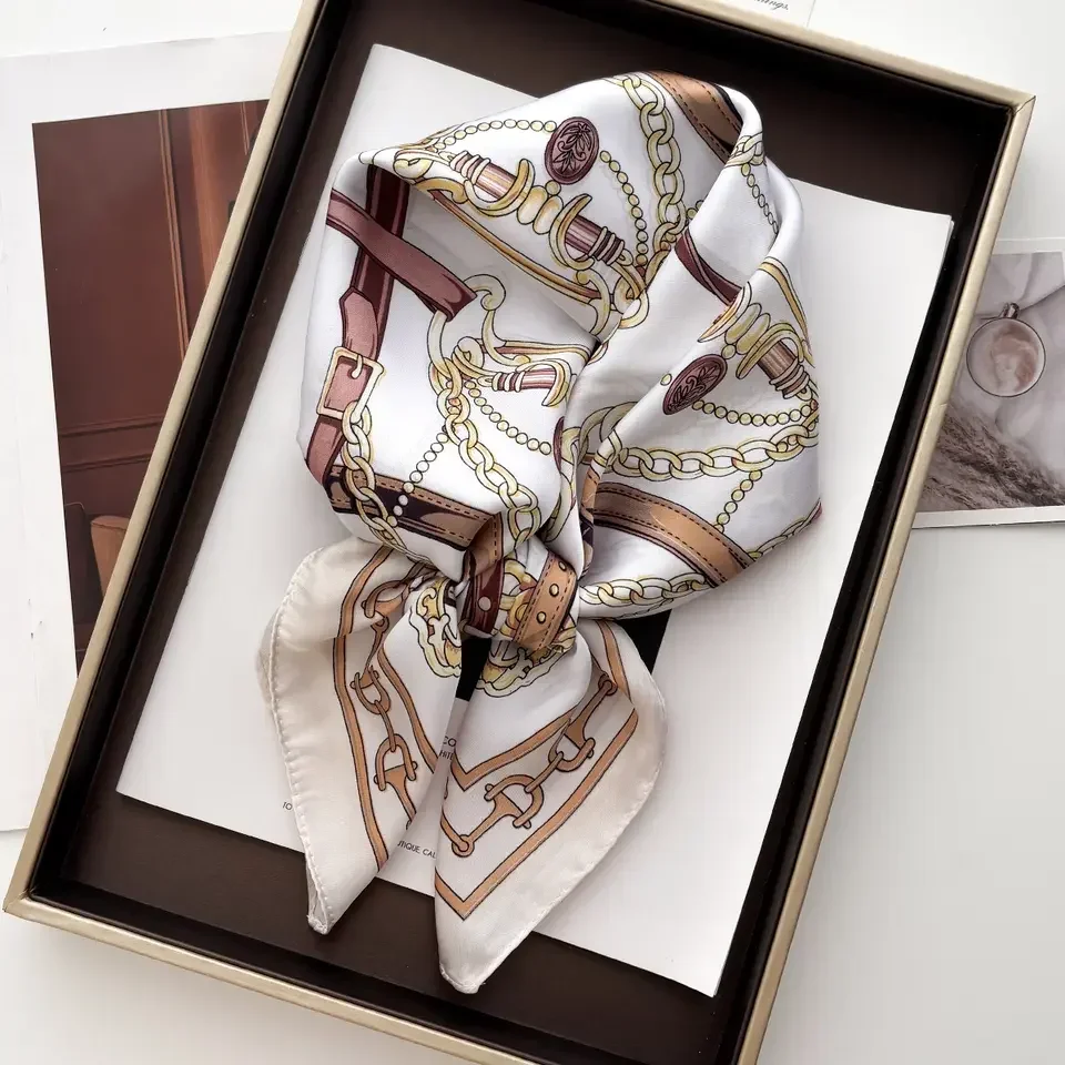 

Luxury Silk Square Scarf for Women Print Kerchief Soft Satin Hairband Hands Bag Ribbons Foulard Head