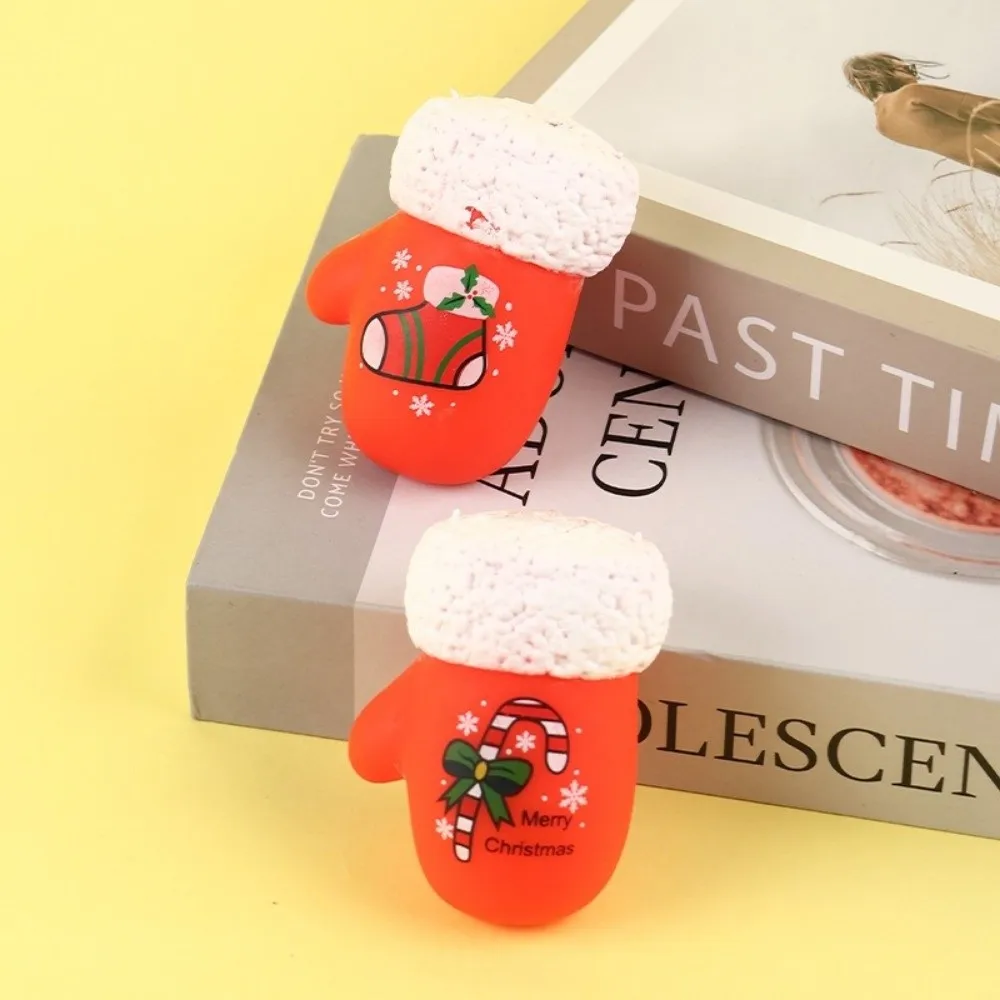 TPR Christmas Glove Squishy Soft Snowman Pattern Fidget Squeeze Anxiety Relief Slow Rebound Christmas Party Favors