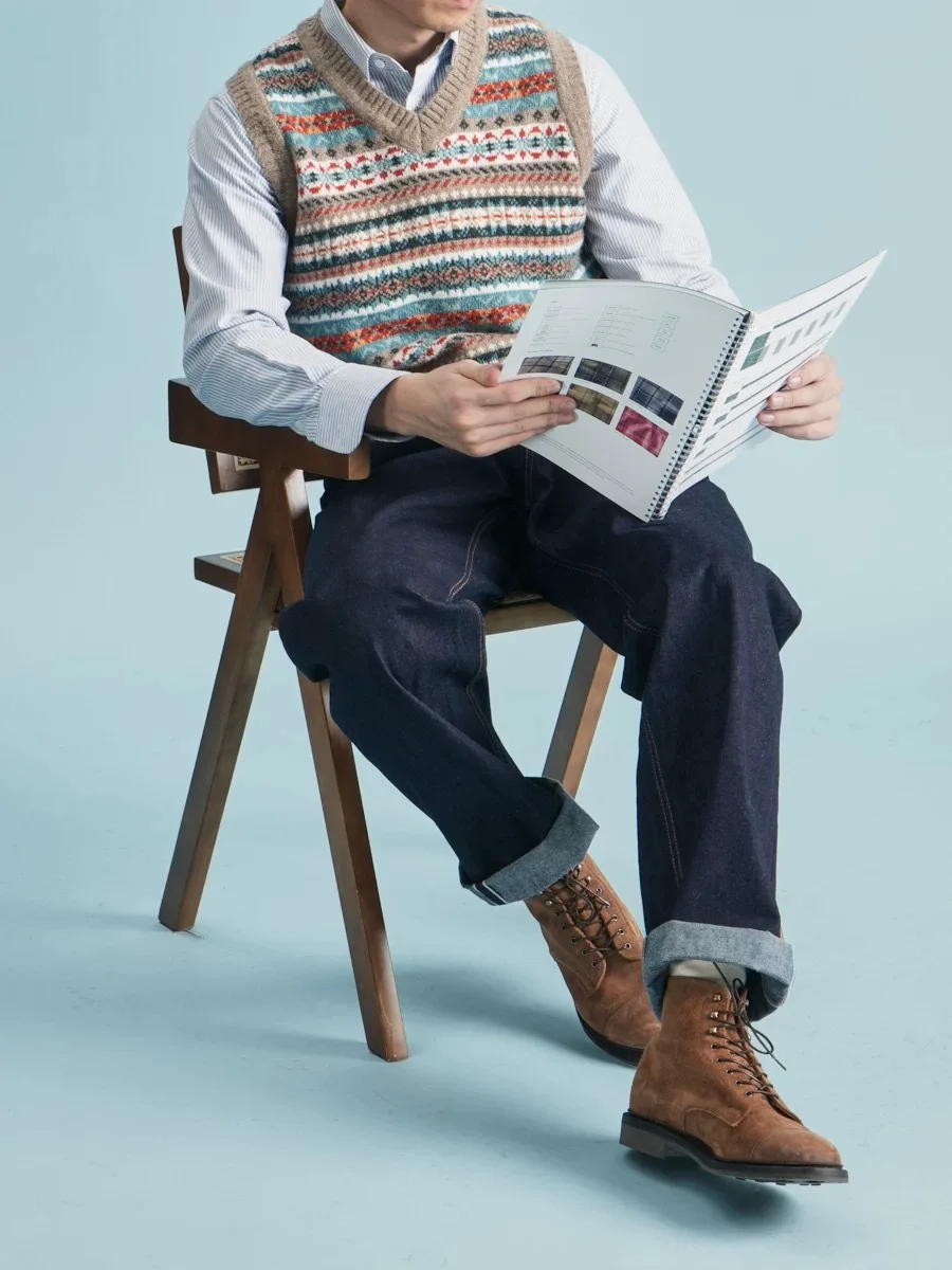 Casual British Retro Fair Isle Pattern Wool Blend V-Neck Sweater Vest for Men Autumn Vintage Sleeveless Waistcoat Unisex Tops