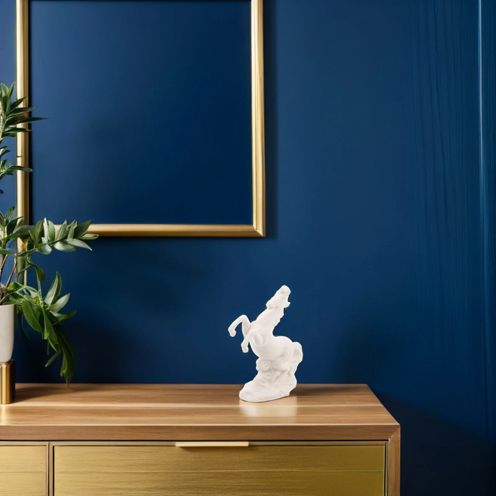 

Elegant White Ceramic Horse Statue Galloping Pose Tabletop Decor for Office Desk Home Interior Fengshui Luck Prosperity Desktop