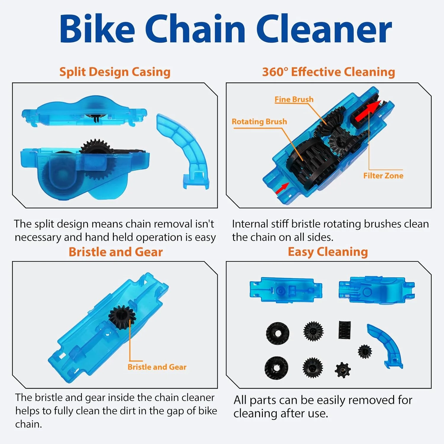 Chain Cleaner Bicycle Tool Kit with Scrubber Brushes and Gear Scraper Chain Maintenance for Road Mountain BMX Commuter Bikes