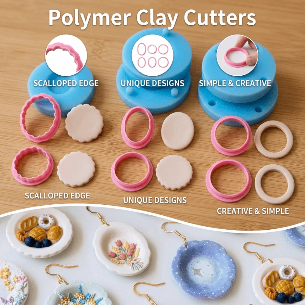 Scalloped Edge Plate Polymer Clay Cutters Creative DIY Craft 3D Plate Clay Earring Molds Simple Durable Polymer Clay Tools