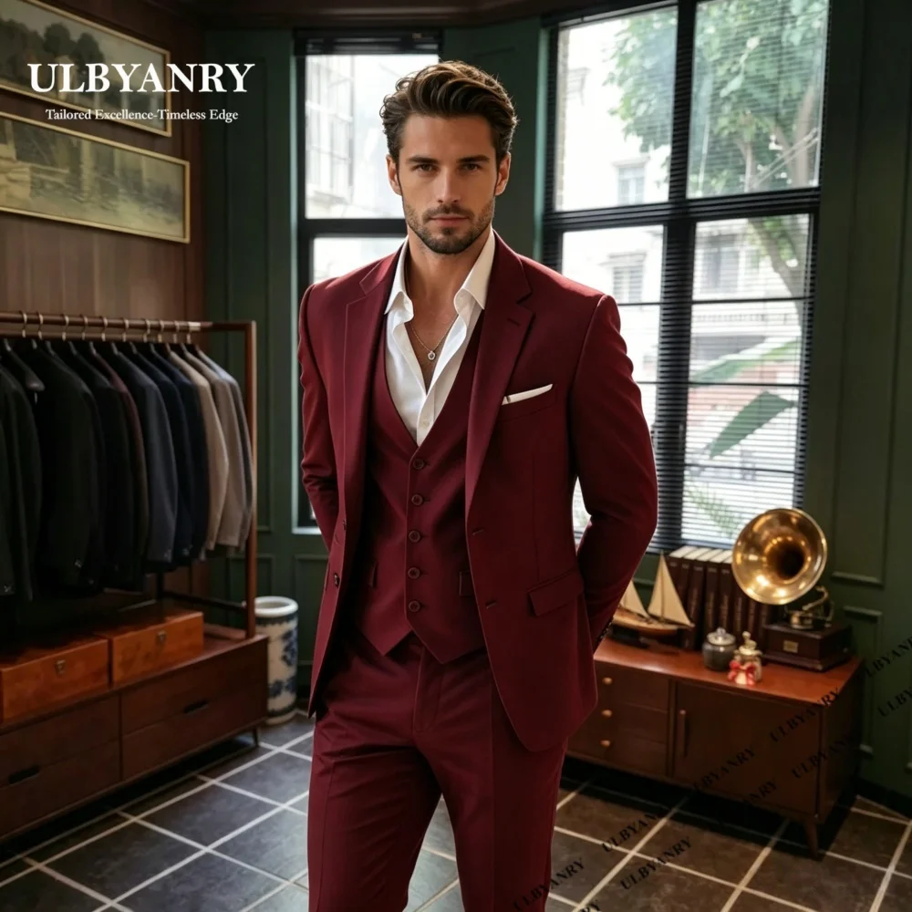 ULBYANRY Classic Solid Suit Set for Men, XXS-7XL Tailored Fitting Men's Business Suit Jacket Pants Waistcoat Wedding Guest Suit