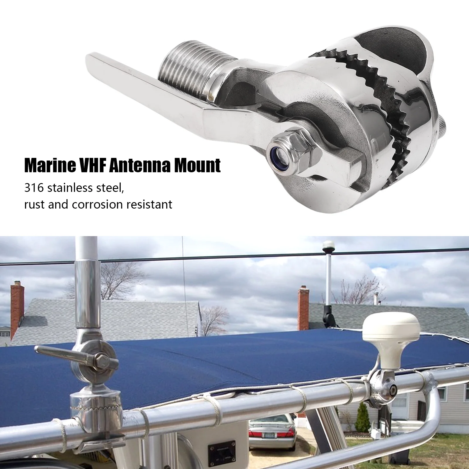 Marine VHF Antenna Mount 316 Stainless Steel Adjustable Ratchet Mount for 7/8 to 1in Rails Adjustable Base Mount for Boat