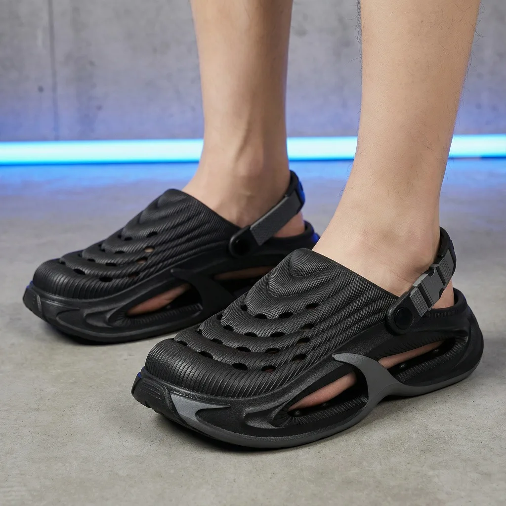 Neue Lochschuhe für Herren im Sommer, dicksohlig, rutschfest, atmungsaktive Fahrersandalen, langlebige und modische Strandschuhe. – Detail 15