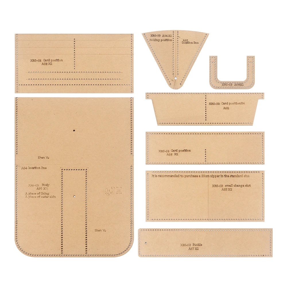 1set DIY Kraft Paper Templates for Handmade Leather Long-Foldable Ladies' Wallet & Handbag, DIY Sewing Kraft Paper Design Patter