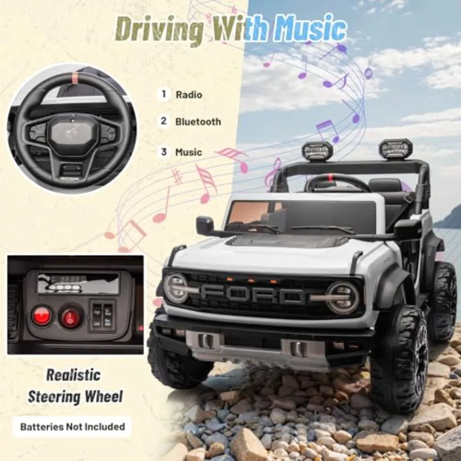 2人乗り24V電動乗用玩具、大型ライセンス取得済みブロンコ・ラプター、パワフルなホイール、リモコン、ヘッドライト/音楽プレーヤー/サスペンション付き