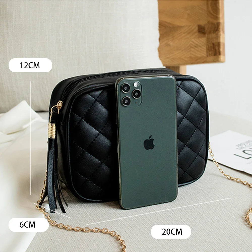 New Fashion Female Shoulder Bag Rhombus Embroidered Solid Color Chain Women Shoulder Crossbody Casual Trendy Phone Bag