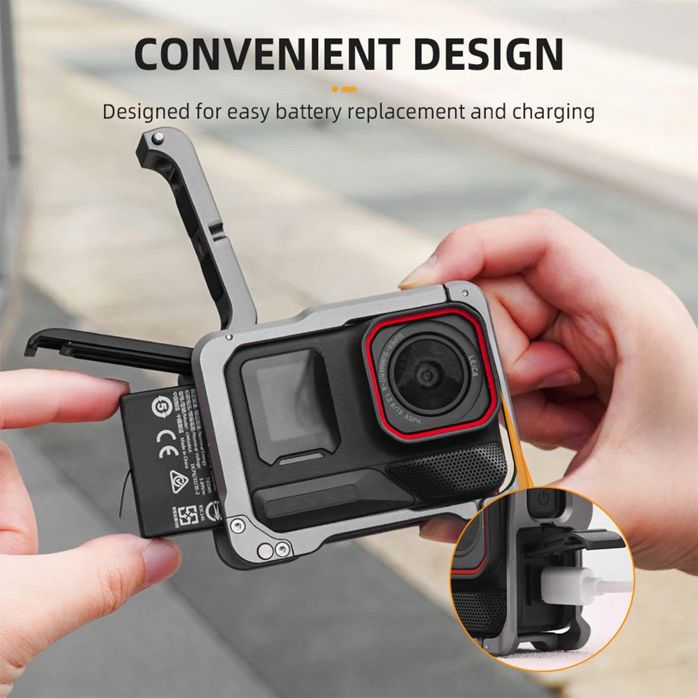 Aluminiowa obudowa z mocowaniem typu cold shoe, ramka ochronna na kamerę, klatka operatorska do kamery Insta360 Ace Pro 2