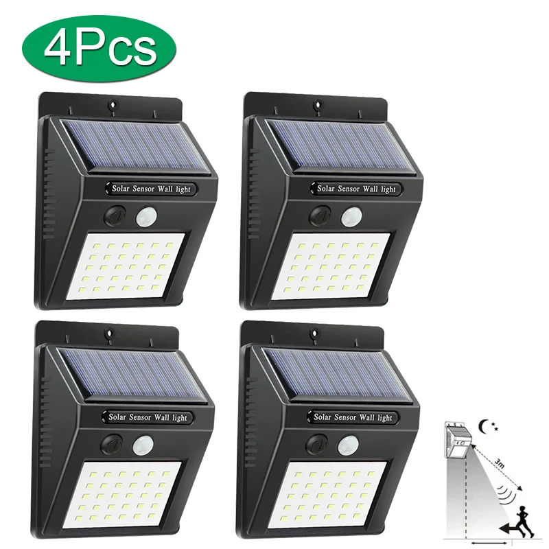 6/30 LED Solar Light PIR Bewegingssensor Wandlamp Outdoor Solar Lamp Waterdicht Zonne-energie Zonlicht Straatlantaarn Tuin Decor