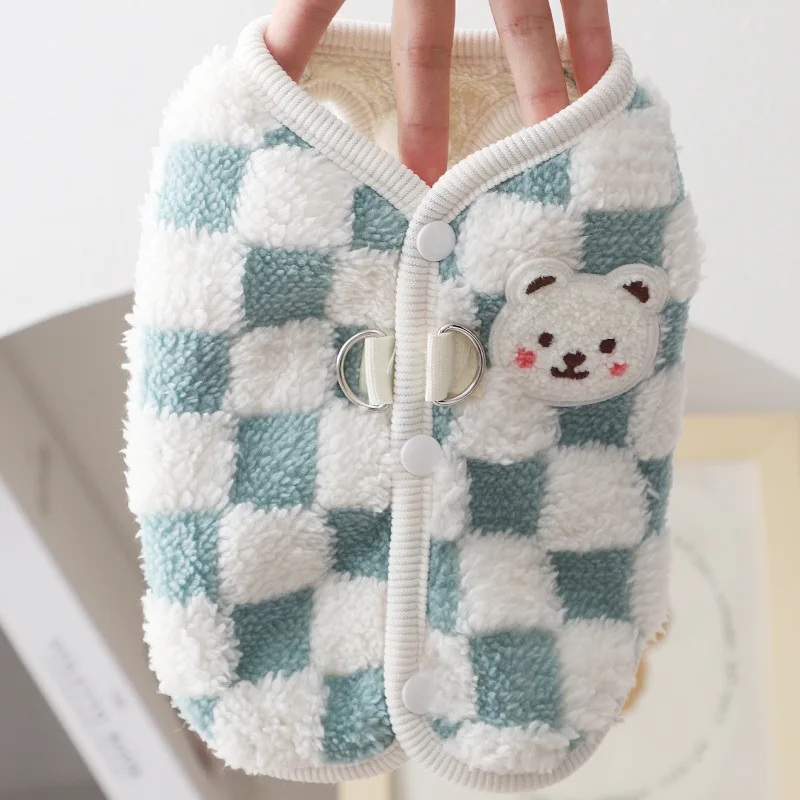 Winter Warm Pet Dog Coat Plaid Dog Clothes with D-ring Plush Pet Jacket for Small Medium Dogs Chihuahua Yorkie Costume image 3