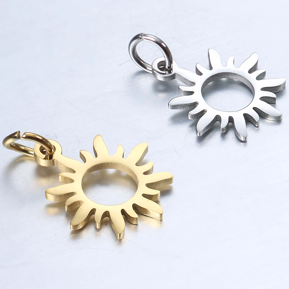 5pcs/lot Stainless Steel Sun Pendants Golden Cute Sunflower Charms for DIY Necklace Bracelet Jewelry Making Crafts Accessories