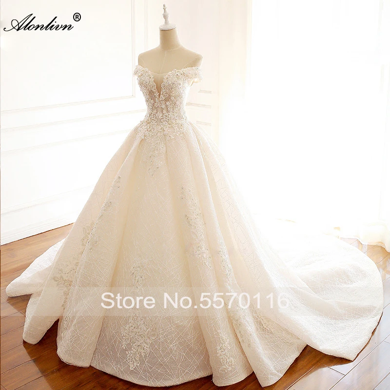 Alonlivn Beauty Sweetheart A-Line Wedding Dress Beading Pearls Embroidery Lace For Bride